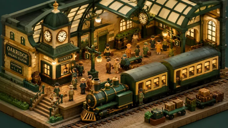 All Aboard Isometric Train Station Diorama Wallpaper wallpaper preview