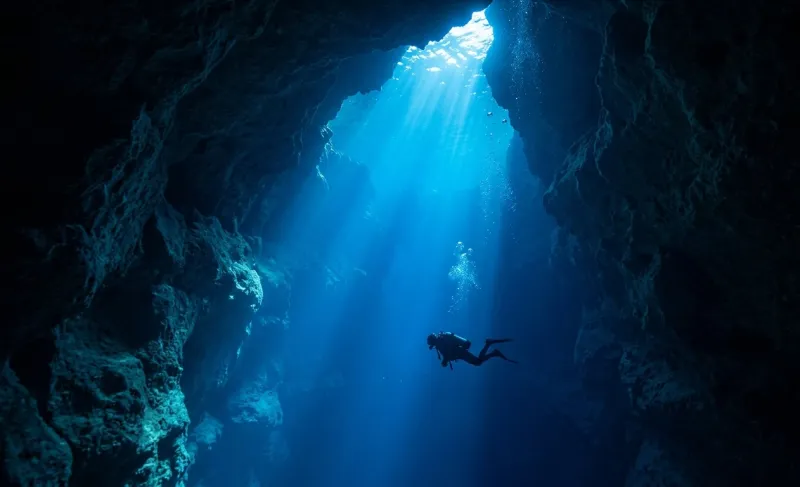 Blue Abyss Diver Cave Underwater Wallpaper wallpaper preview