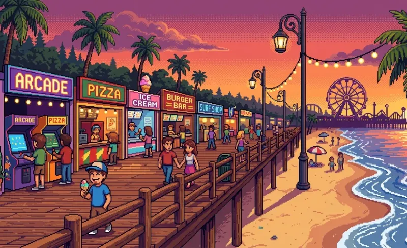 Boardwalk Sunset, 16-Bit Pixel Art Wallpaper wallpaper preview
