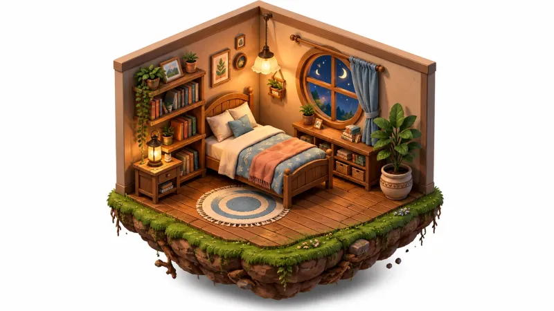 Cozy Corner Isometric Bedroom Wallpaper wallpaper preview