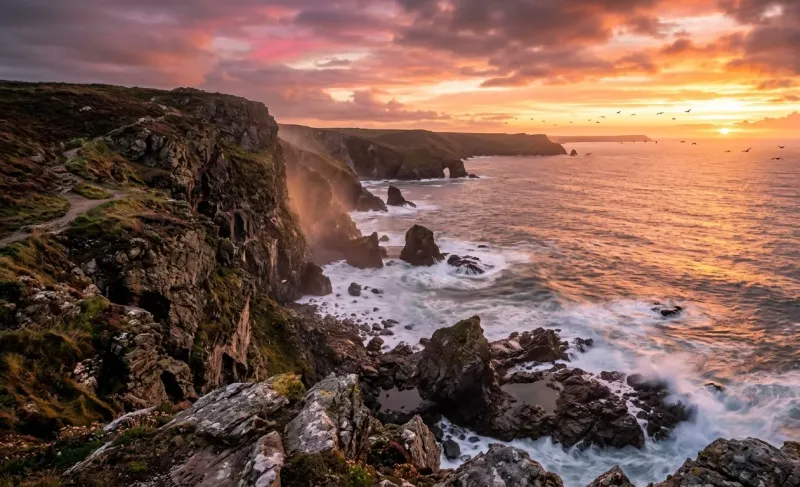 Dramatic Ocean Coastline at Sunset Ultra Realistic Nature Wallpaper wallpaper preview