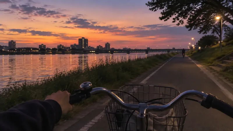 Evening Bike Ride by the River wallpaper preview