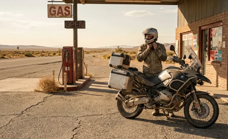 Fuel Stop Adventure Motorcycle Wallpaper wallpaper preview