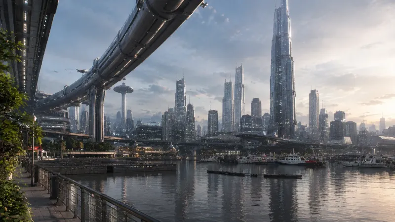 Future Harbor — Realistic Sci-Fi Citysca wallpaper preview