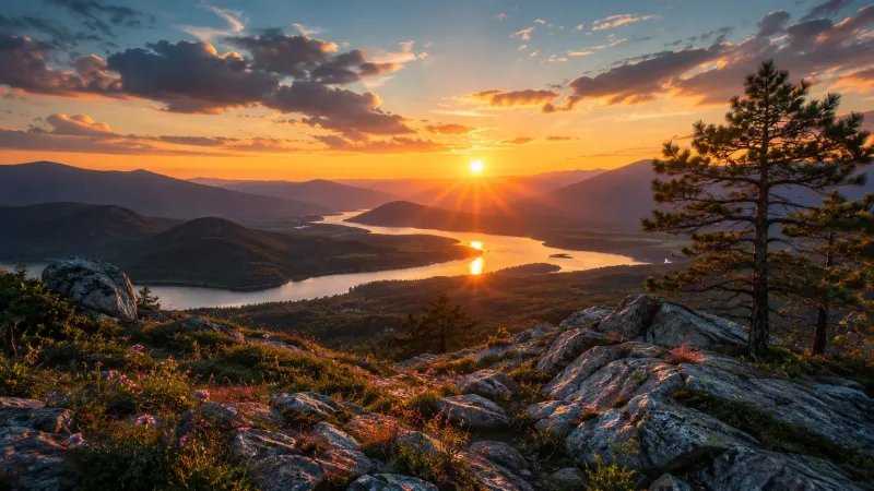 Golden Sunset Over Mountain Lake wallpaper preview