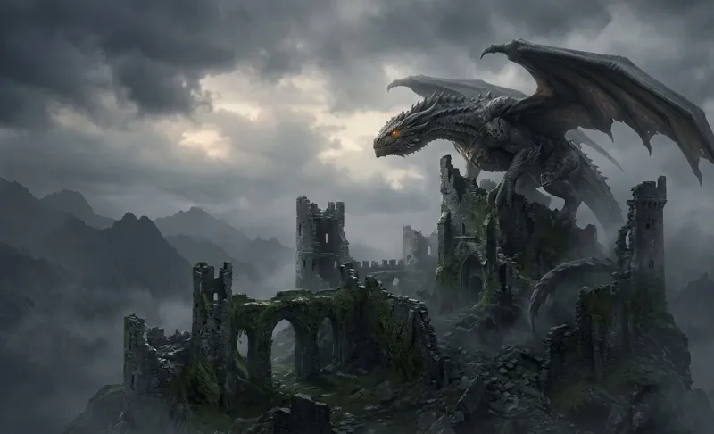 Guardian of Ruins Fantasy Dragon Wallpaper wallpaper preview