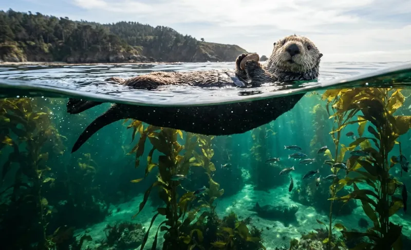 Kelp Forest Float — Sea Otter Underwater Wallpaper wallpaper preview