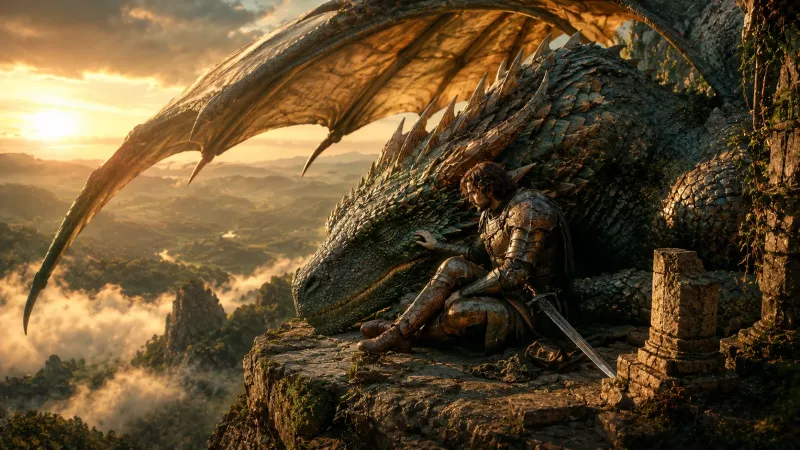 Knight and Dragon Friendship Wallpaper wallpaper preview