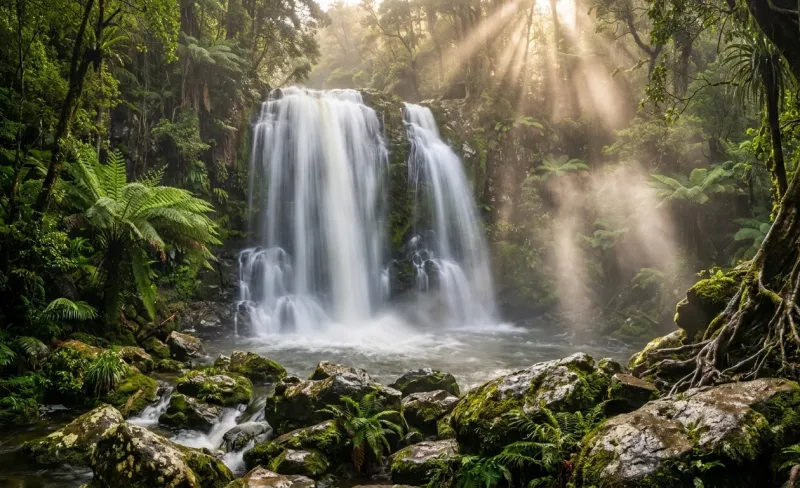 Majestic Rainforest Waterfall Ultra Realistic Nature Wallpaper wallpaper preview