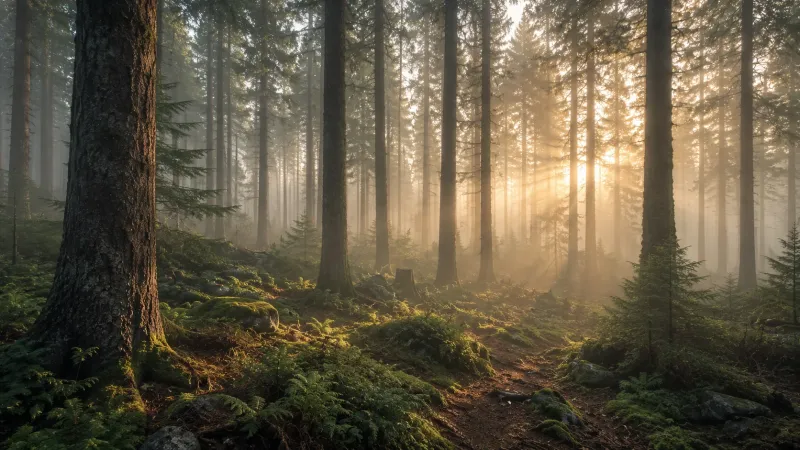 Misty Forest Morning wallpaper preview