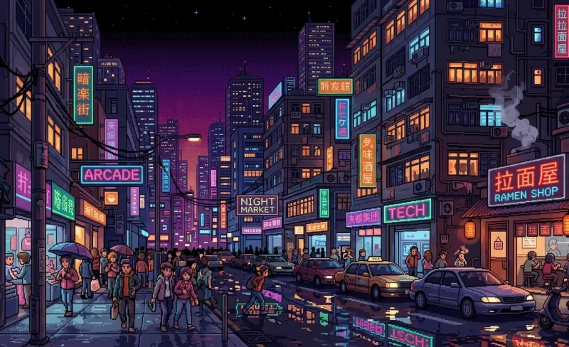 Neon Alley 32-Bit Pixel Art Wallpaper wallpaper preview