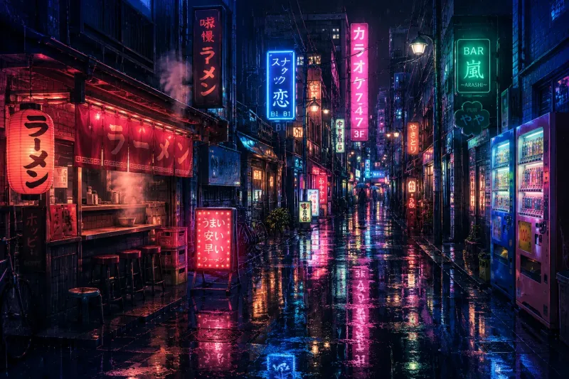 Neon Rain Anime Tokyo Street Wallpaper wallpaper preview