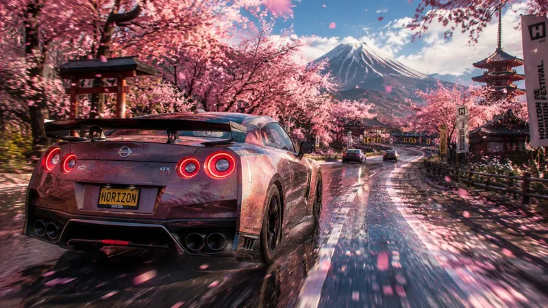 Nissan GT-R Racing Through Cherry Blossoms wallpaper preview