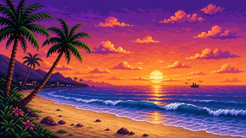 Pixel Beach Sunset Wallpaper wallpaper preview
