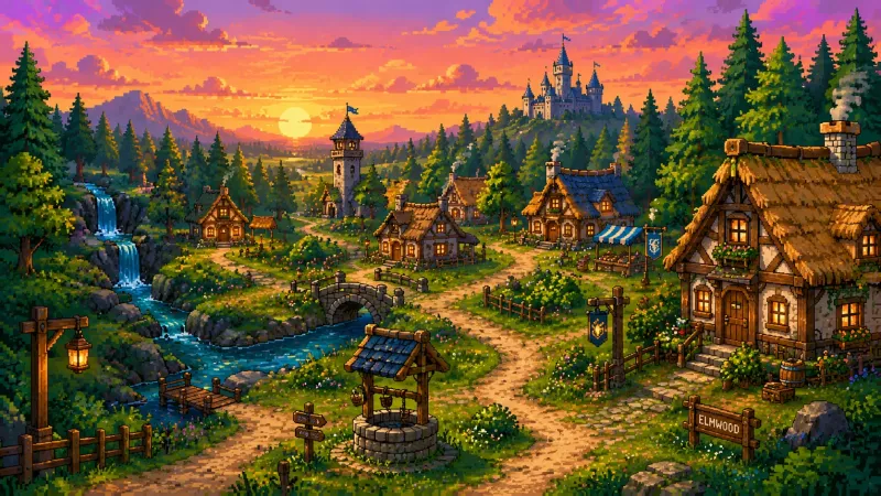 Pixel Fantasy Village Wallpaper wallpaper preview