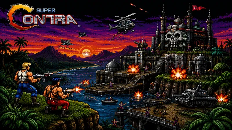 Retro 8-Bit Jungle Commando – Coastal Military Assault wallpaper preview