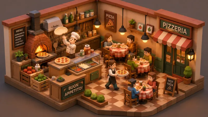 Slice of Life Isometric Pizzeria Wallpaper wallpaper preview