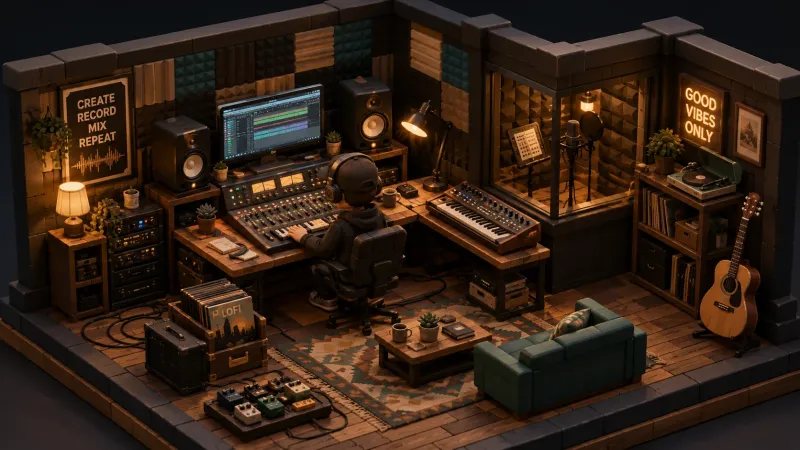 Sound Booth Isometric Music Studio Diorama Wallpaper wallpaper preview