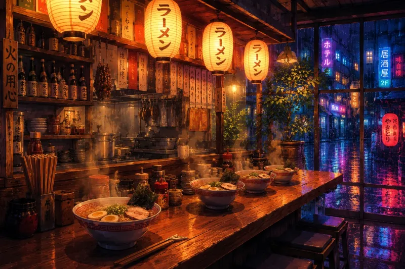 Steaming Bowls Anime Ramen Shop Wallpaper wallpaper preview