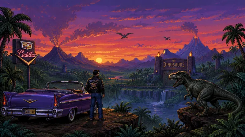 Tyrannosaurus Rex in a Prehistoric Tropical Valley wallpaper preview