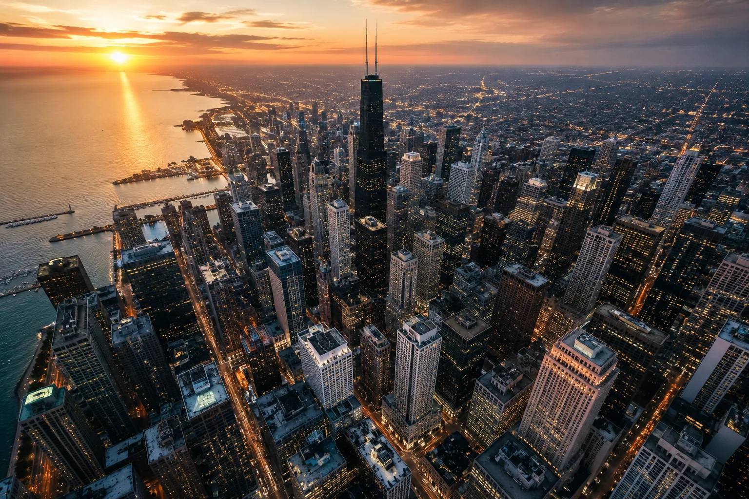 Aerial Cityscape at Golden Hour wallpaper full preview
