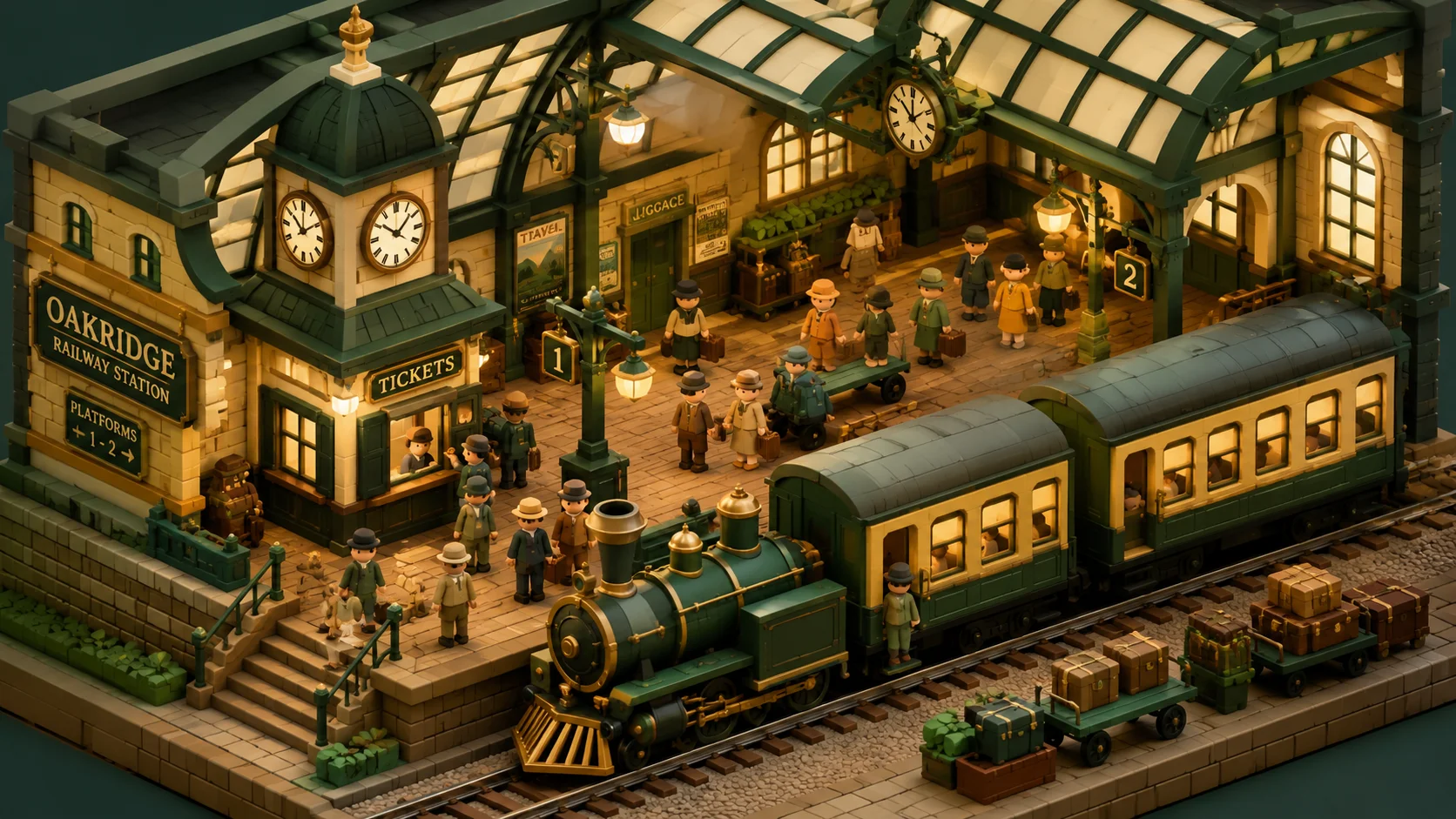 All Aboard Isometric Train Station Diorama Wallpaper wallpaper full preview