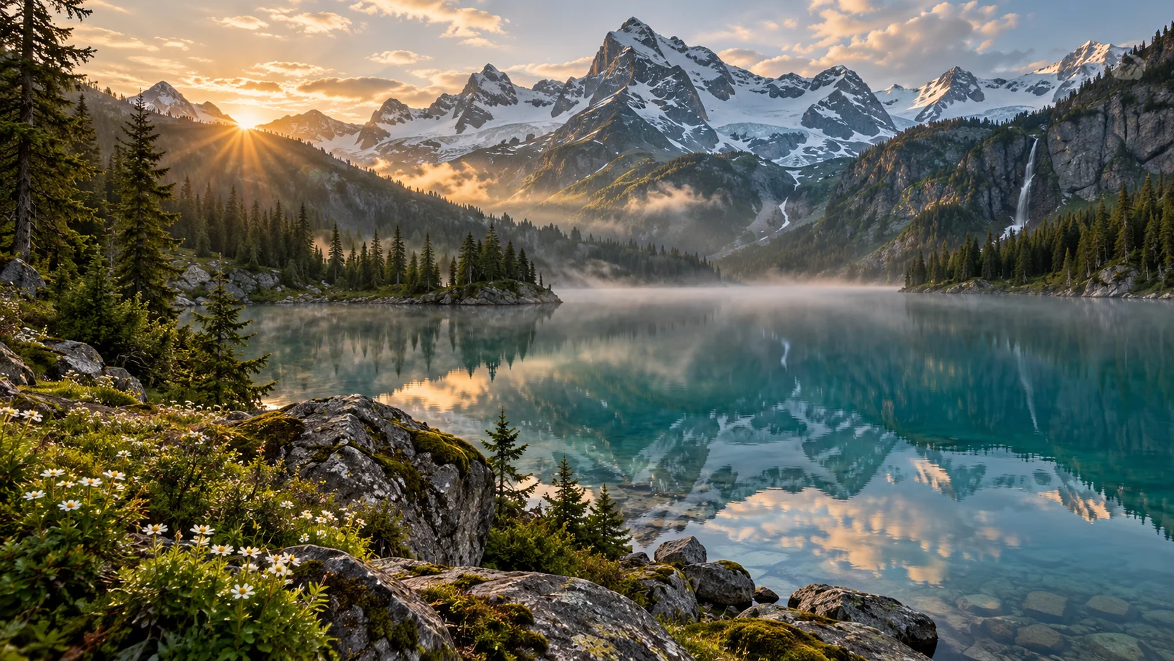 Alpine Serenity: Ultra-Realistic Mountain Lake Wallpaper
