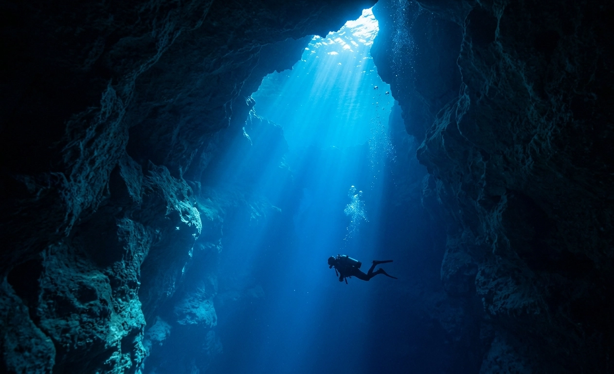 Blue Abyss Diver Cave Underwater Wallpaper wallpaper full preview