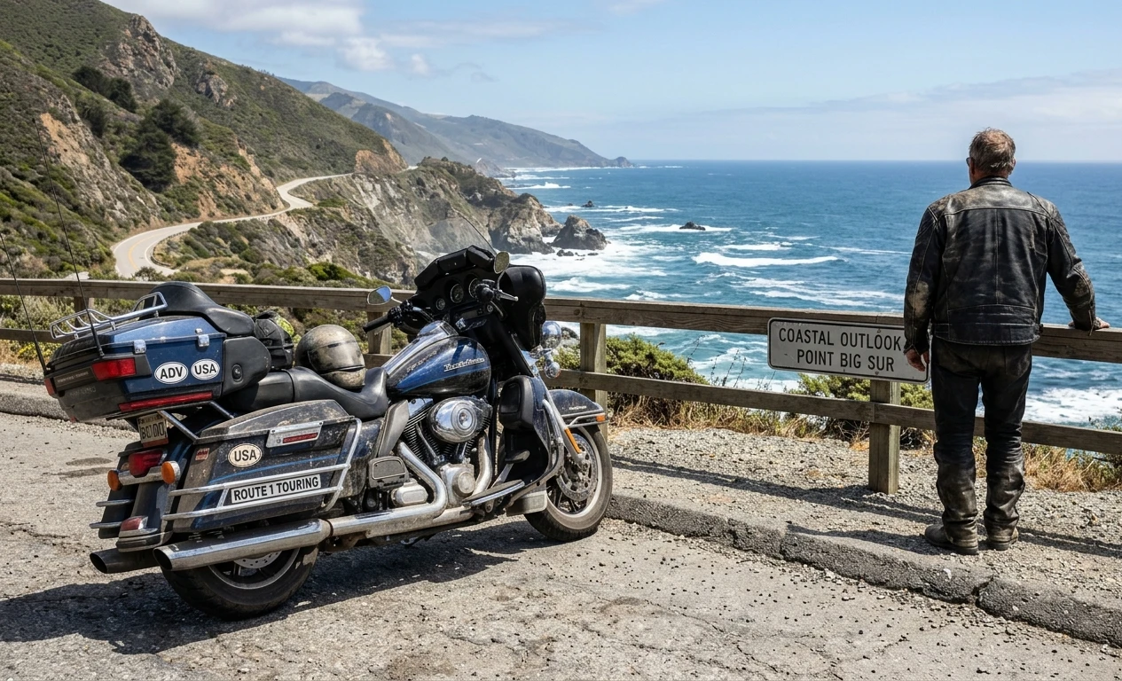 Coastal Pause Touring Motorcycle Wallpaper