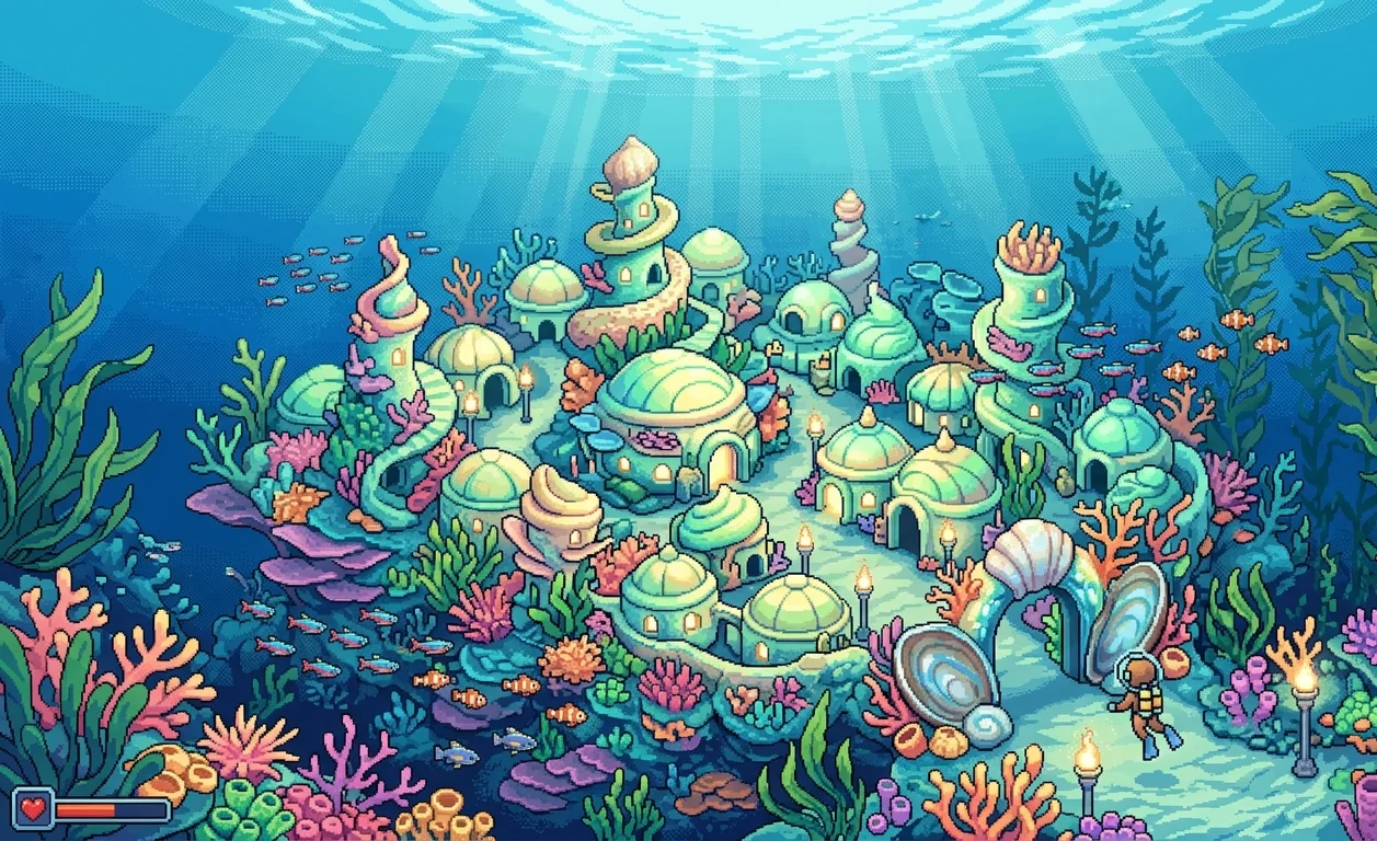 Coral Depths, 32-Bit Pixel Art Wallpaper wallpaper full preview