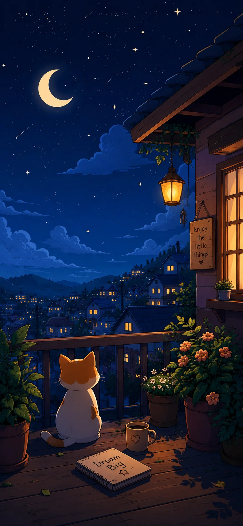 Cozy Cat Under the Crescent Moon wallpaper full preview