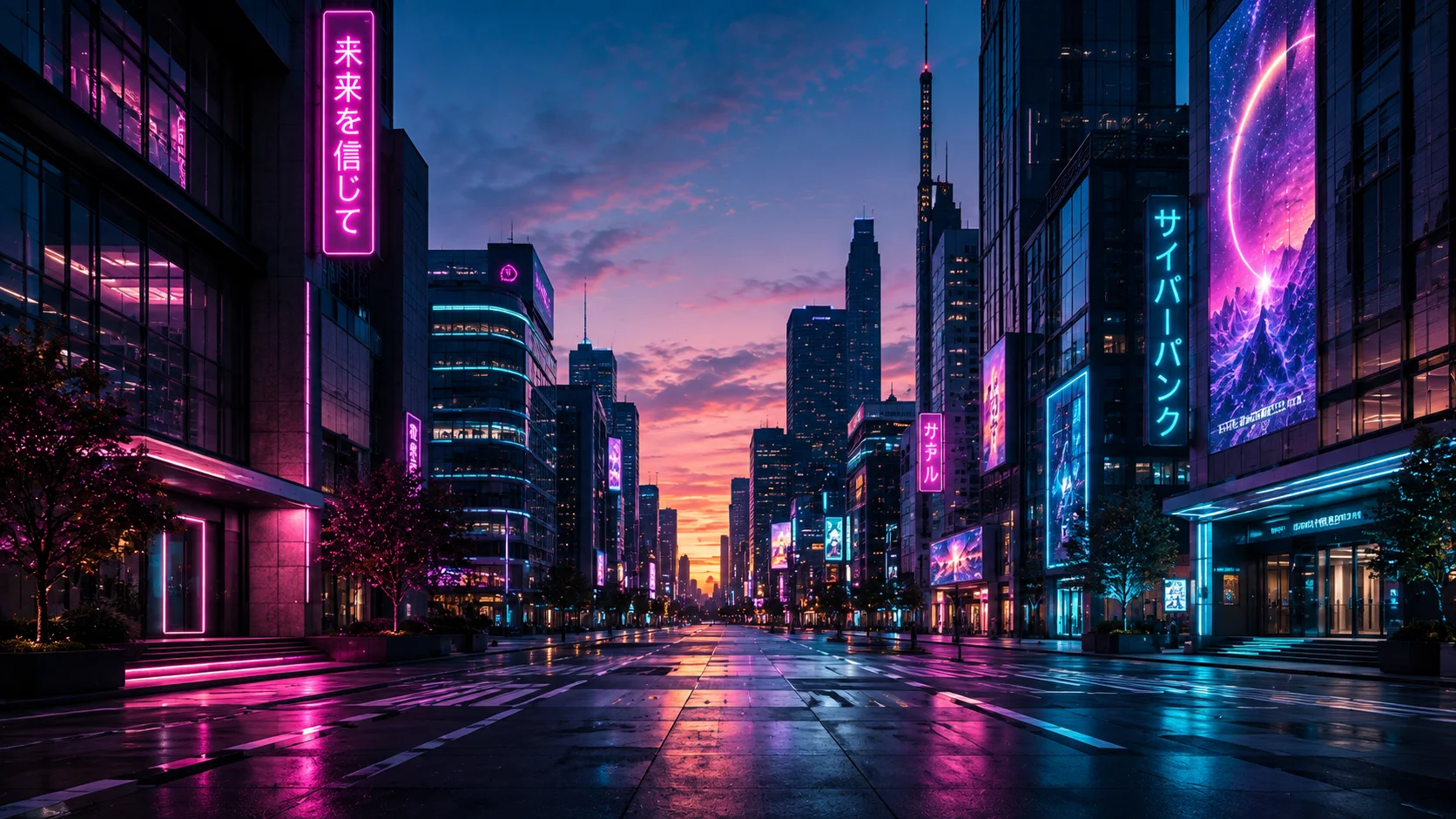 Cyberpunk Neon Streets wallpaper full preview