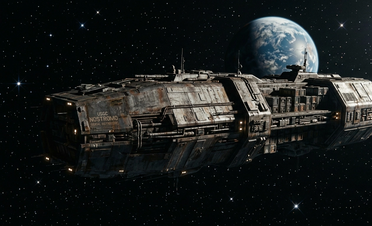 Deep Freight Sci-Fi Cargo Ship Wallpaper