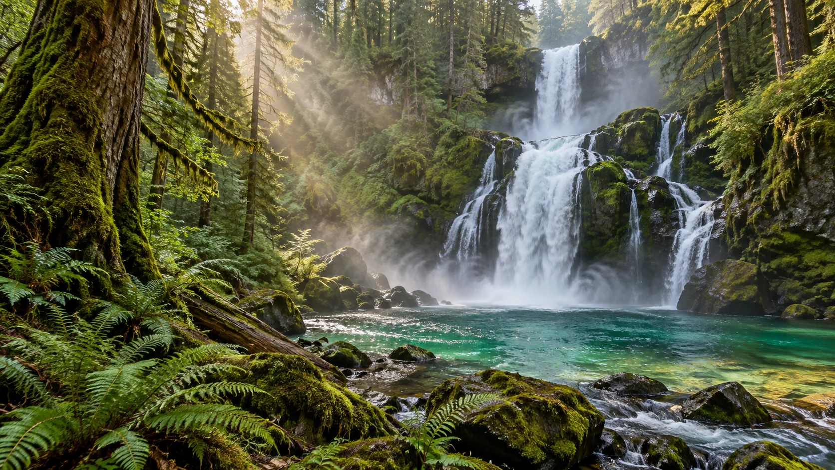 Emerald Falls: Ultra-Realistic Rainforest Wallpaper