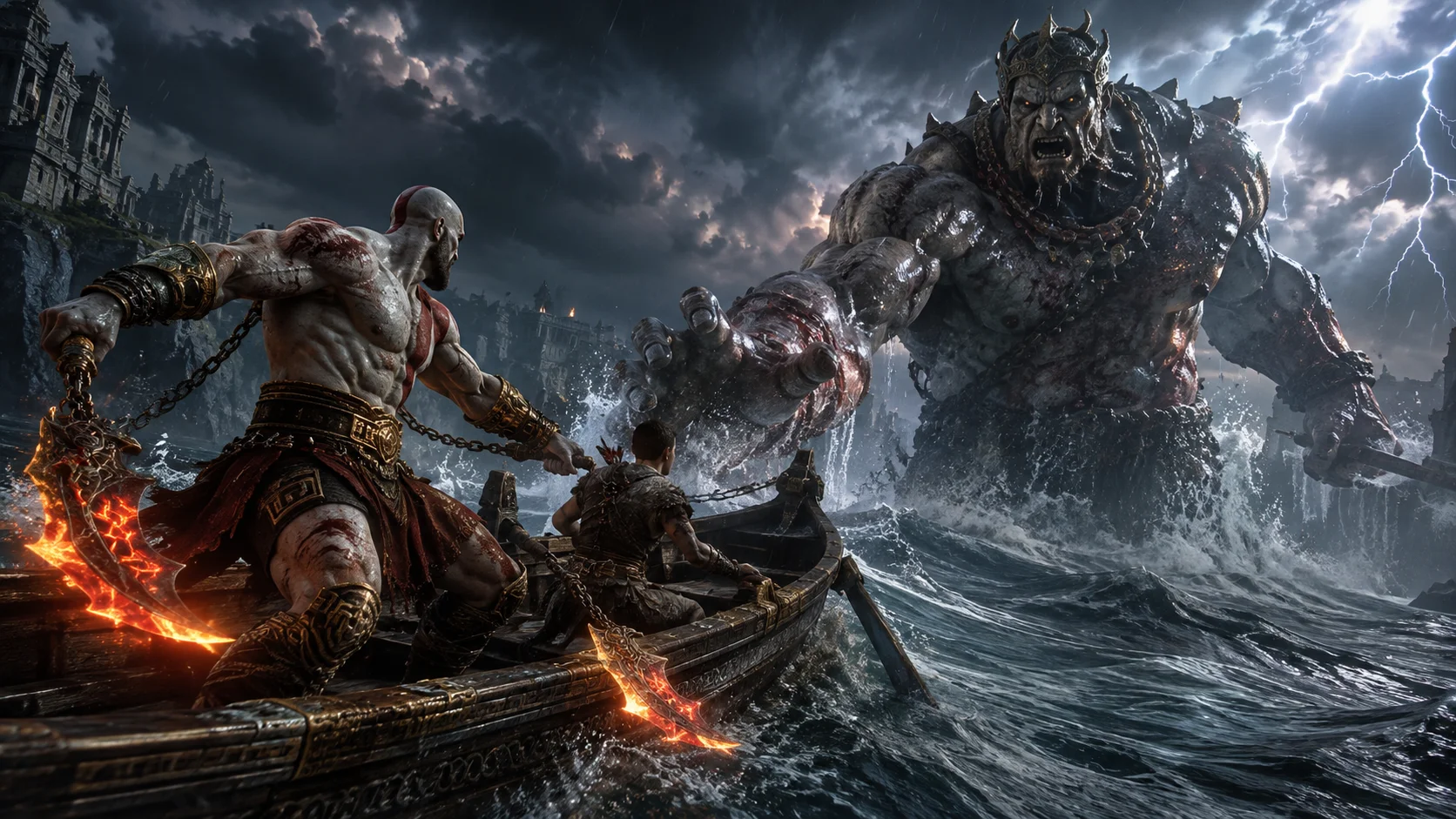Epic Sea Battle – Warrior vs Sea Titan wallpaper full preview