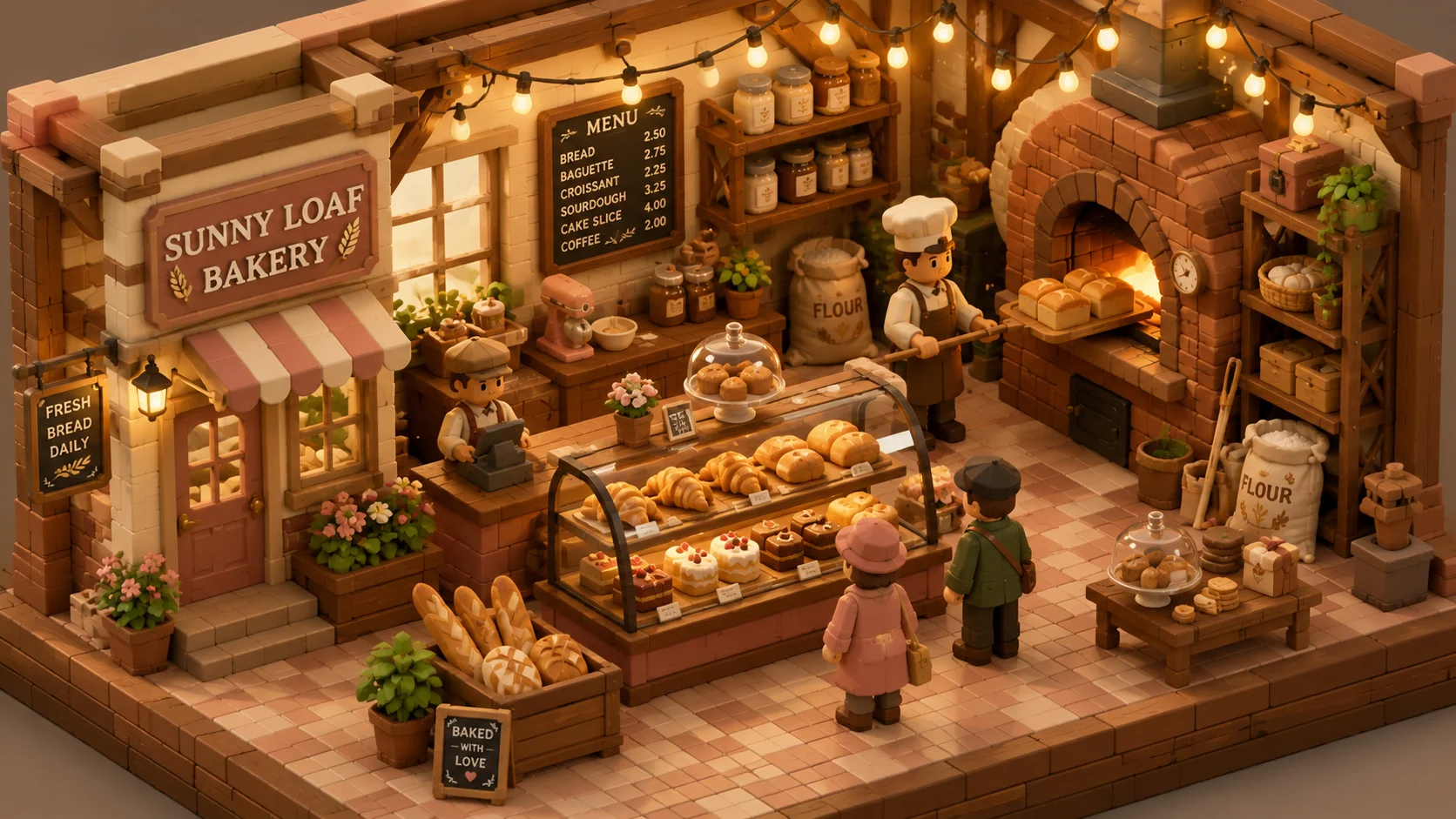 Fresh Baked Isometric Bakery Diorama Wallpaper