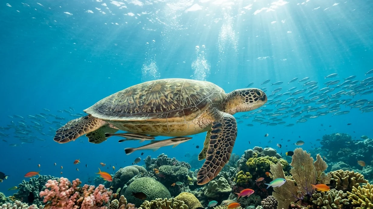 Gentle Glide Sea Turtle Underwater Wallpaper