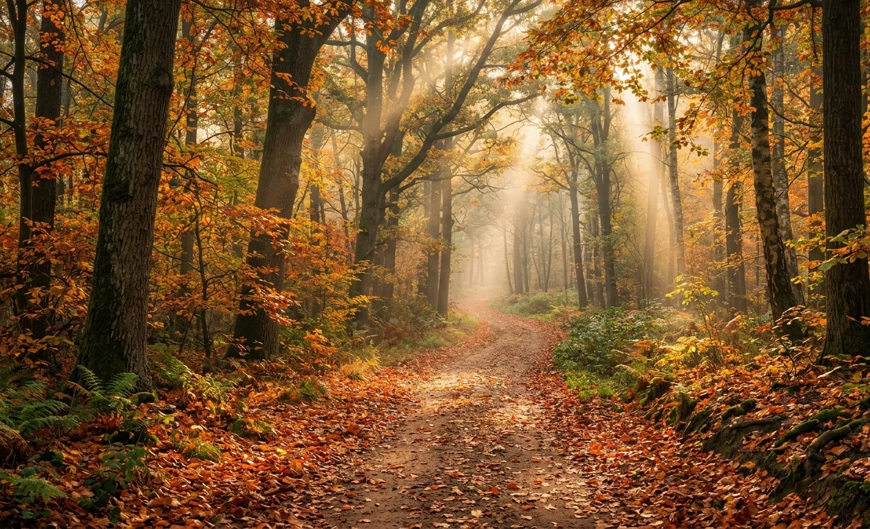 Golden Autumn Forest Path Ultra Realistic Nature Wallpaper