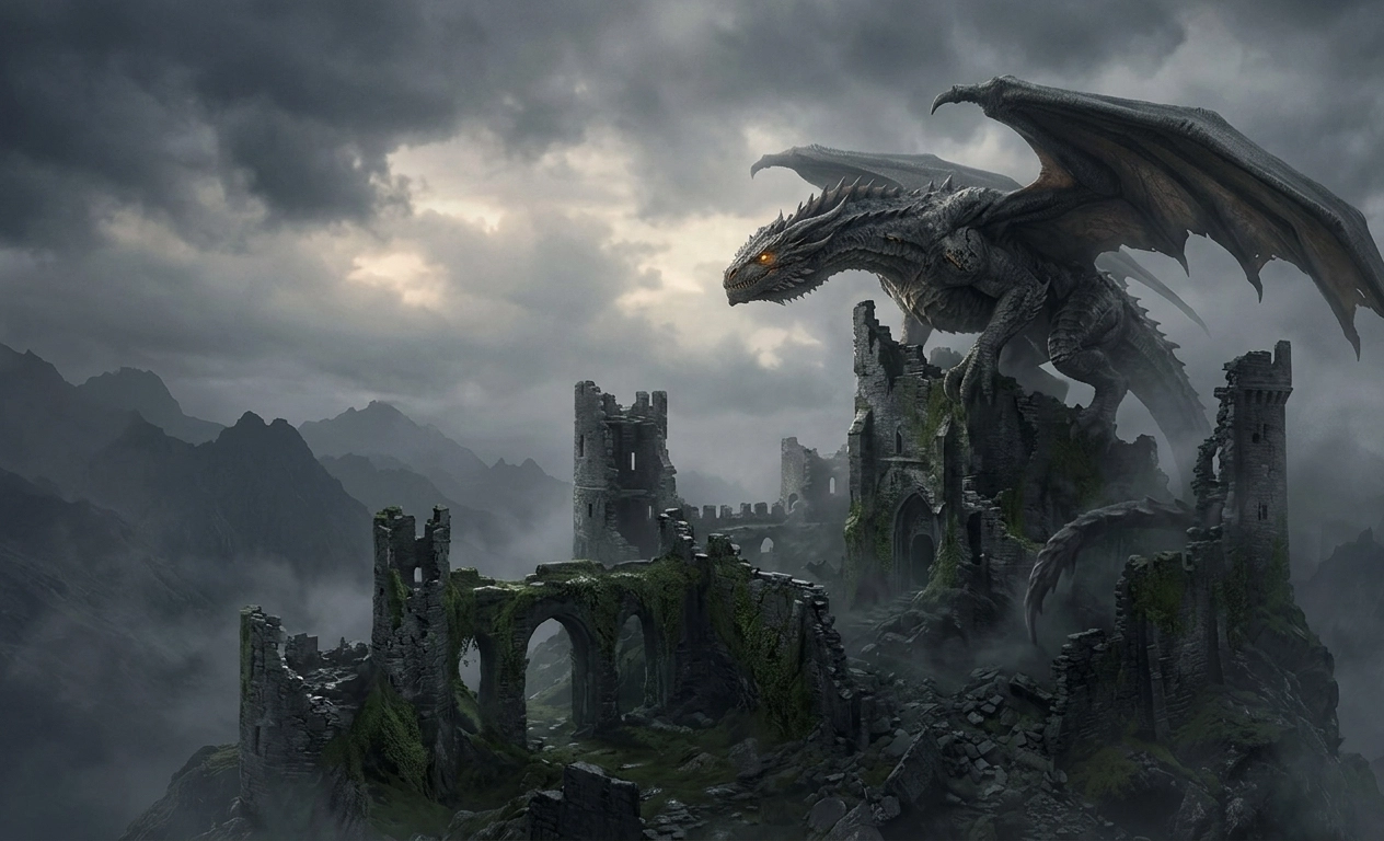Guardian of Ruins Fantasy Dragon Wallpaper wallpaper full preview