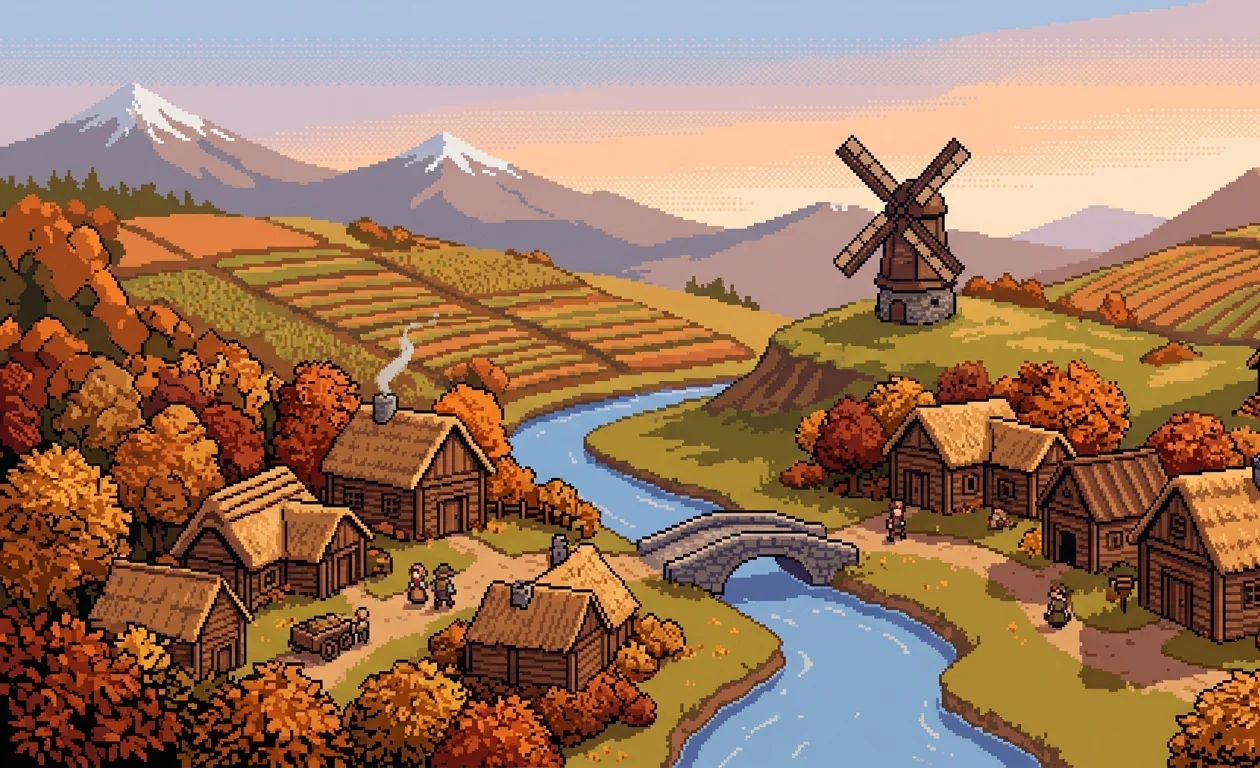Harvest Village, 16-Bit Pixel Art Wallpaper
