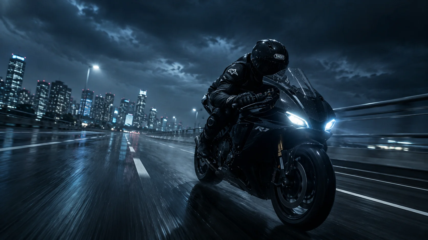 High-Speed Motorcycle Racing Through the Rain – Cinematic Night Wallpaper wallpaper full preview