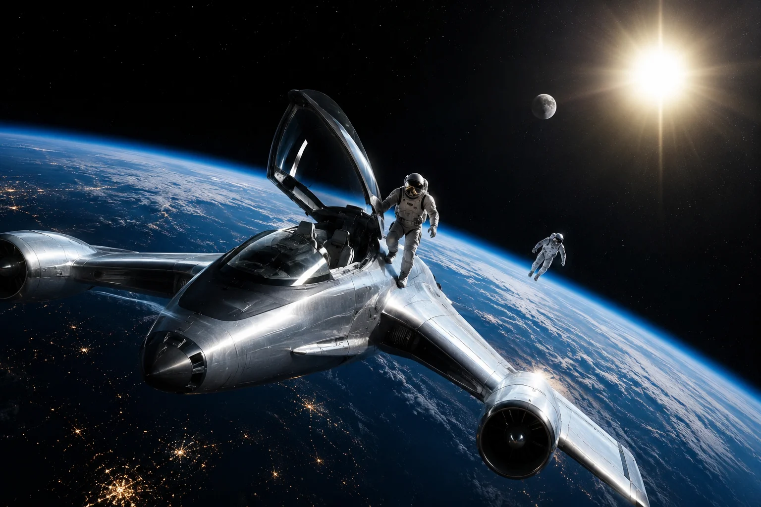 Human Spacecraft Orbiting Earth Above the Blue Planet wallpaper full preview