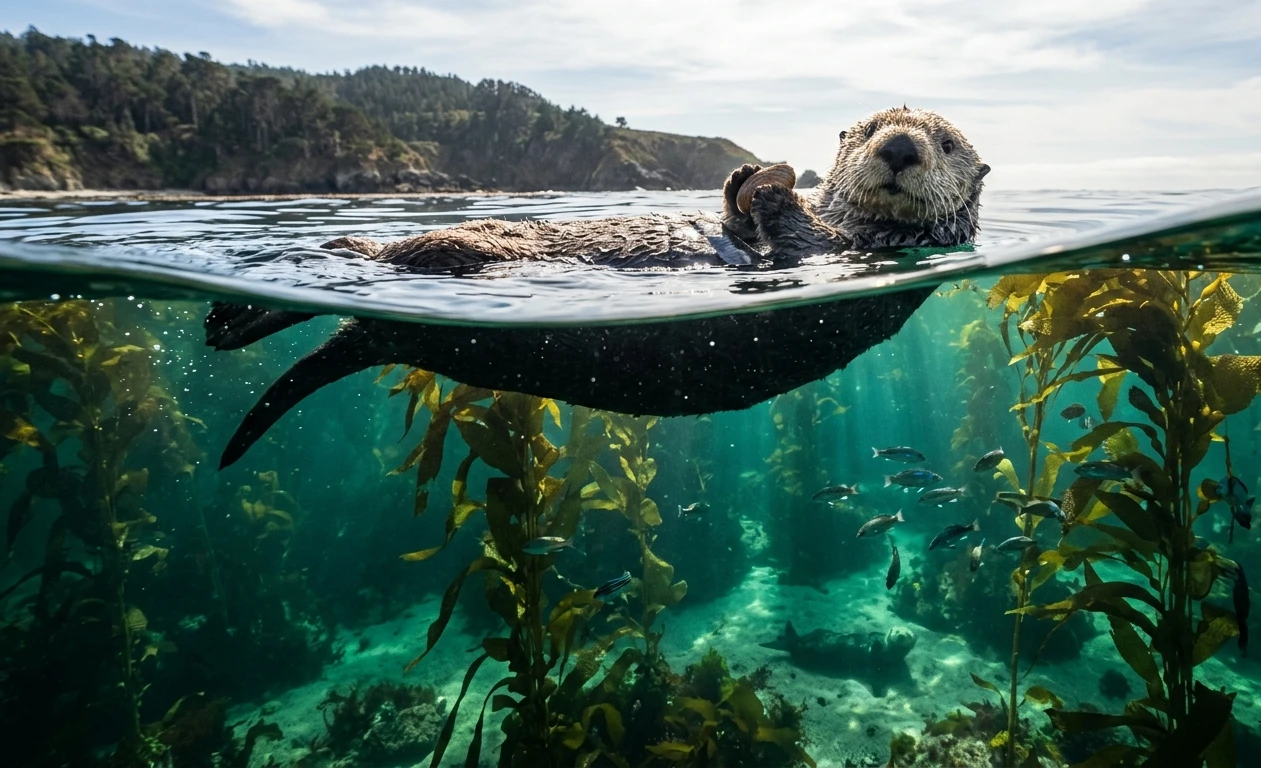 Kelp Forest Float — Sea Otter Underwater Wallpaper wallpaper full preview