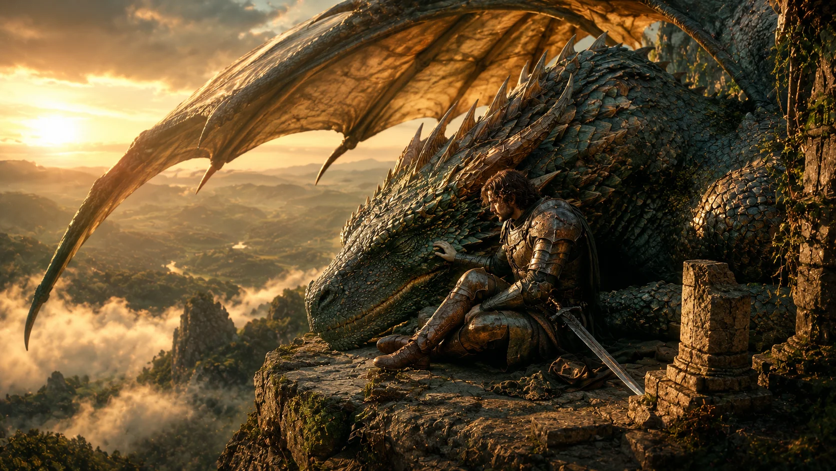Knight and Dragon Friendship Wallpaper wallpaper full preview