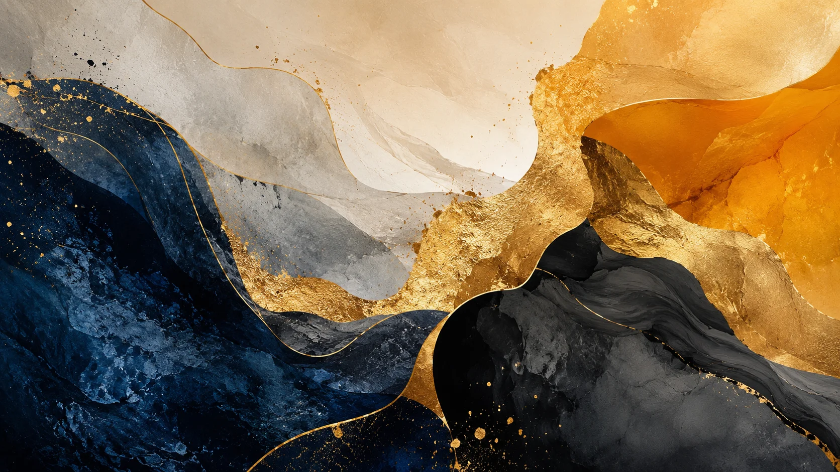 Luxury Navy and Gold Abstract Waves wallpaper full preview