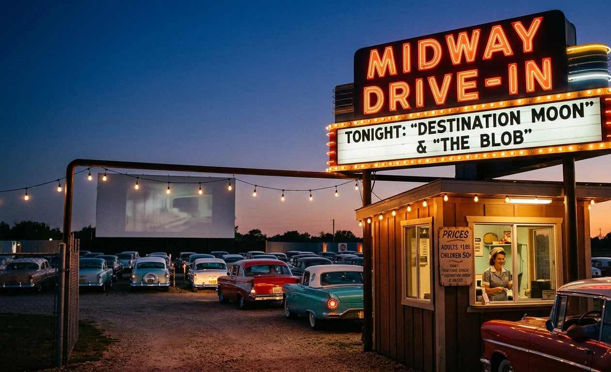 Marquee Nights, Vintage Drive-In Wallpaper