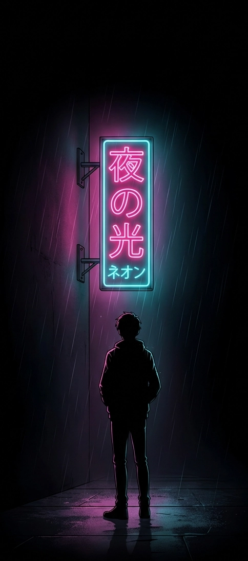 Neon Solitude AMOLED Anime Wallpaper wallpaper full preview