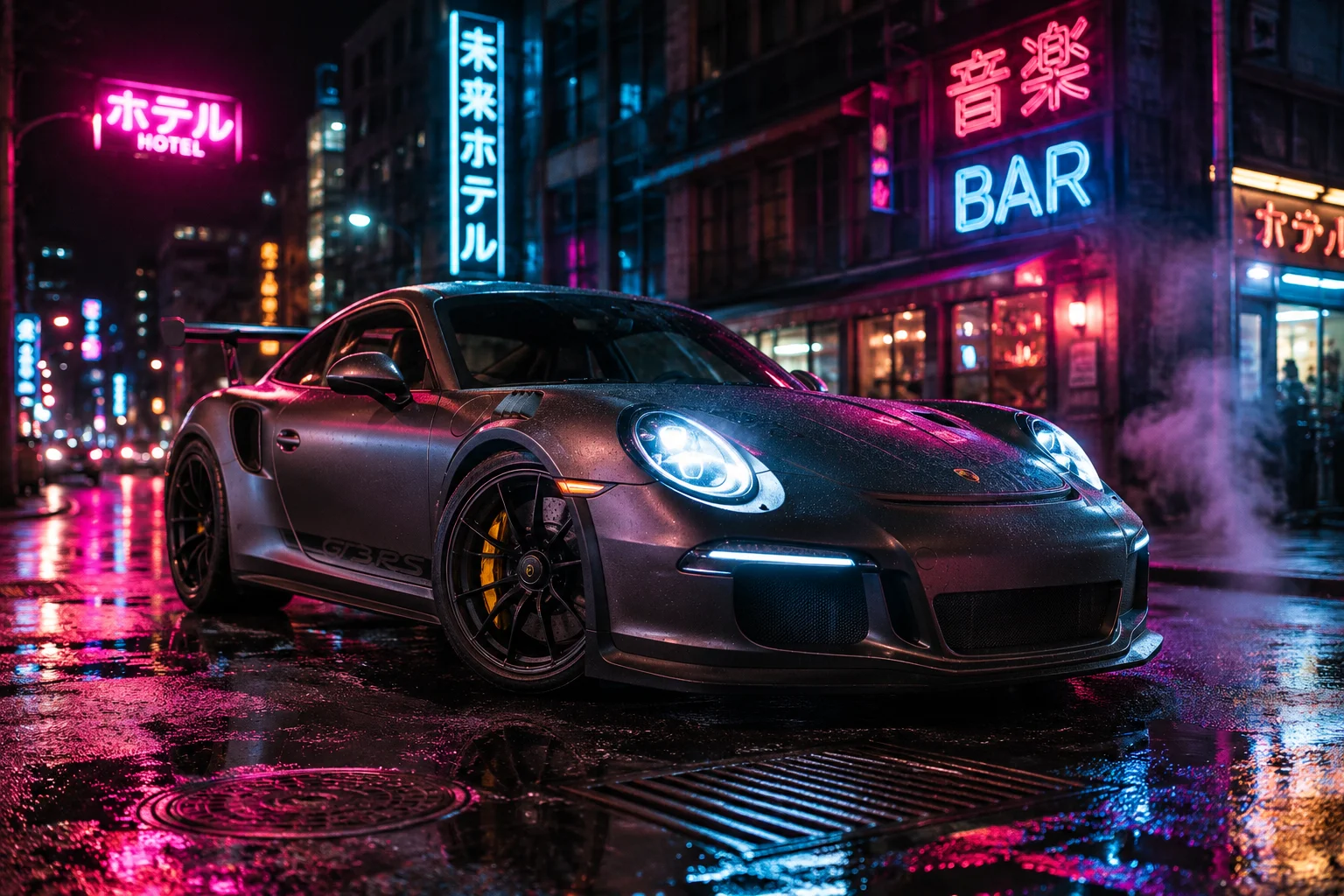 Night Racer City Street Car Wallpaper