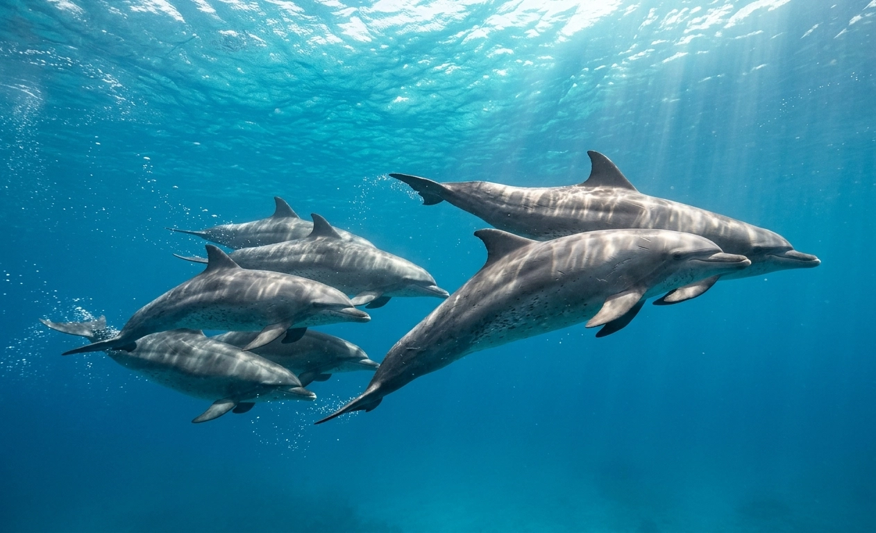 Ocean Ballet Dolphin Pod Underwater Wallpaper