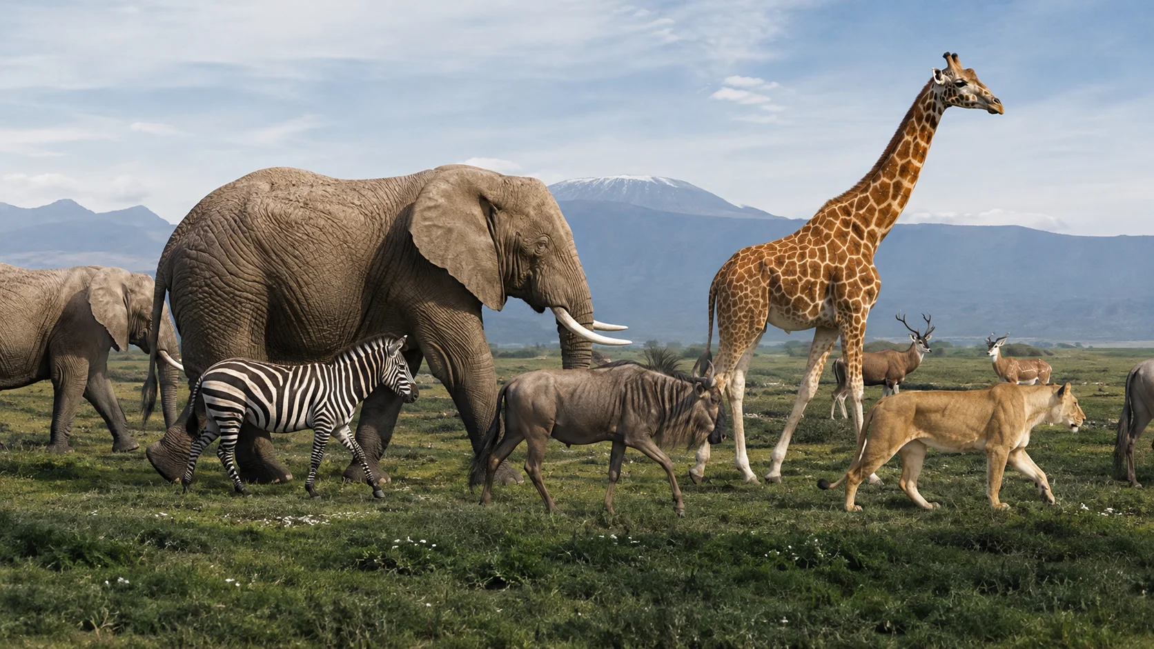 Peaceful African Wildlife Walking Together on the Open Savannah wallpaper full preview